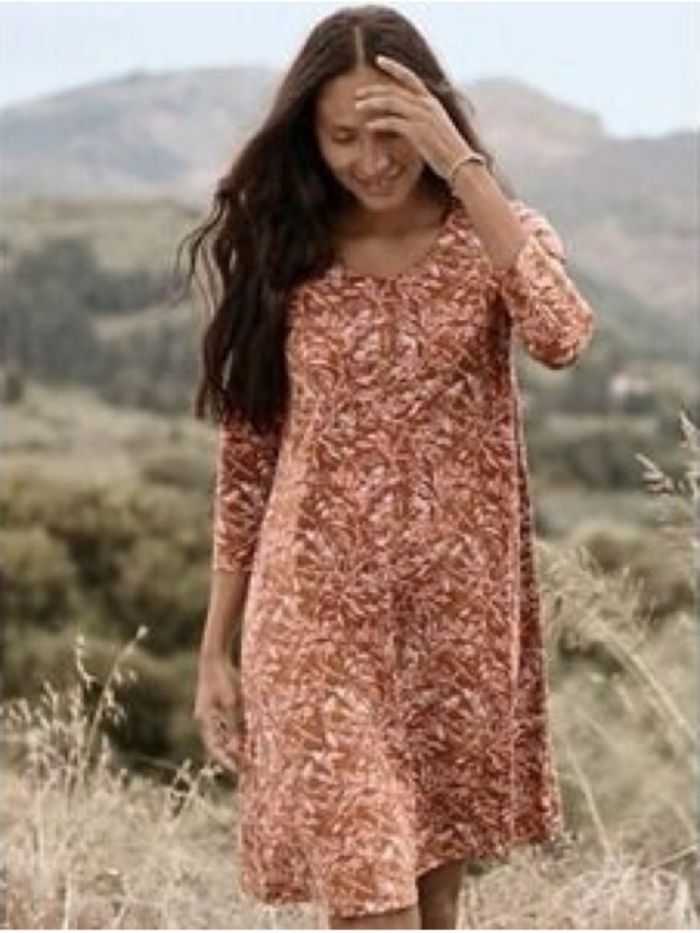 Garnet Hill Floral Trapeze Knit Dress L